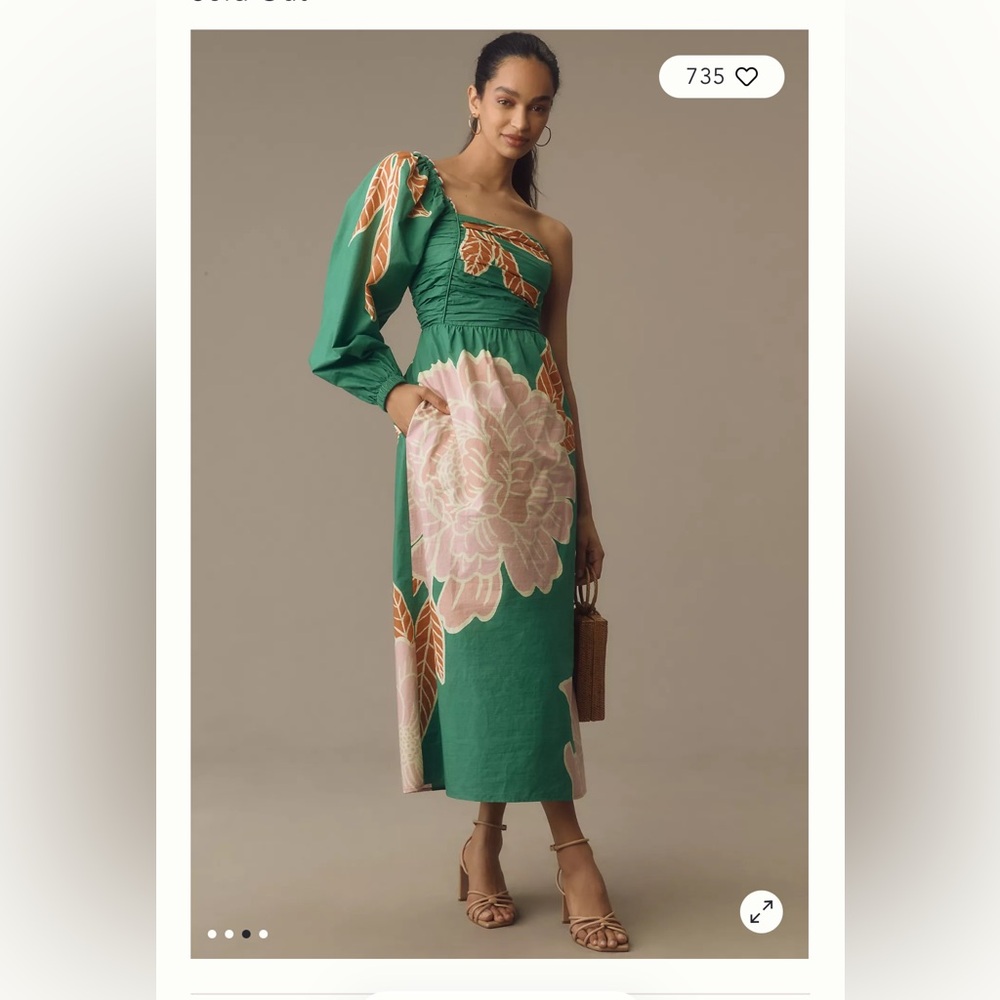 FARM Rio Green One-Shoulder Floral Midi Dress